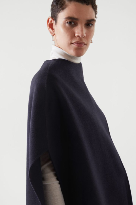 WOOL MIX HYBRID CAPE ウールブレンドケープ ダークネイビー｜COS コス