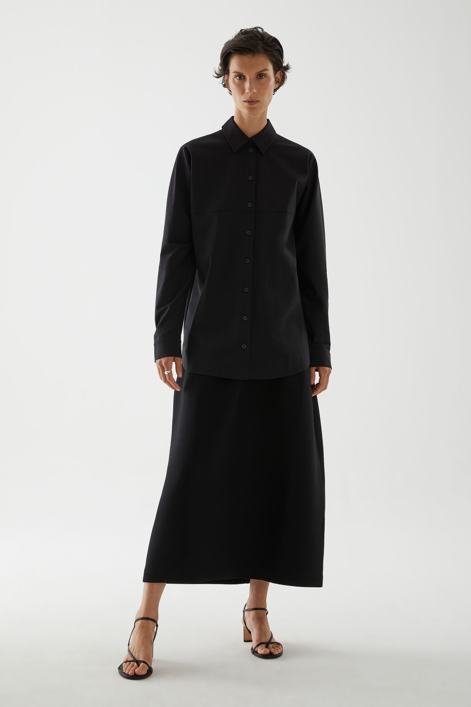 COTTON SHIRT WITH PLEAT プリーツ付きコットンシャツ black｜COS コス 