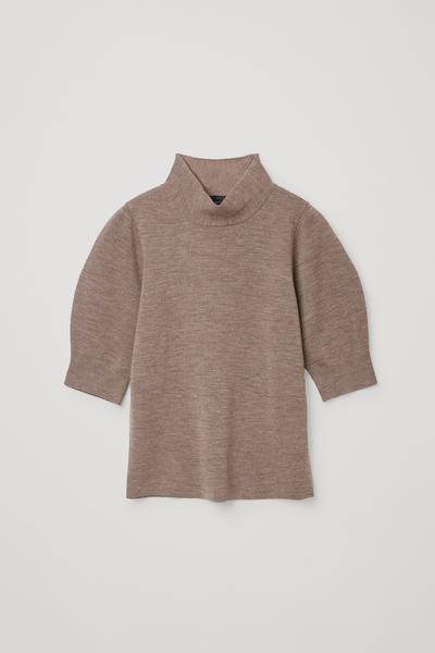 COS メリノウールコットン混紡ロールネック スリーブディテールトップス