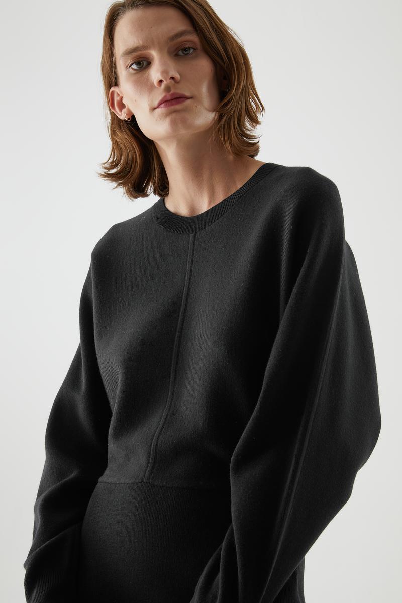 ORGANIC COTTON-WOOL MIX KNITTED A-LINE DRESS コットンウール混紡