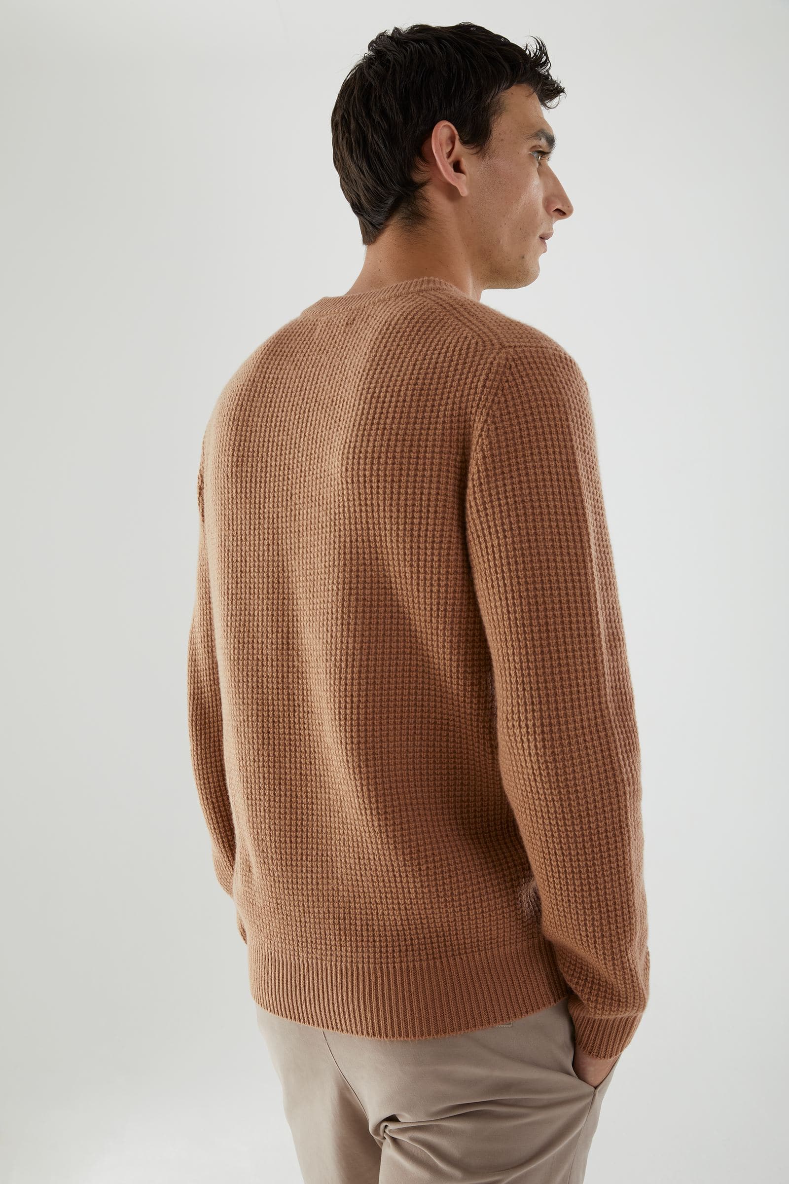 CASHMERE WAFFLE KNIT JUMPER カシミヤワッフルニットセーター Brown