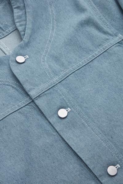 COS リサイクルコットンミックスデニム襟なしベースボールジャケット