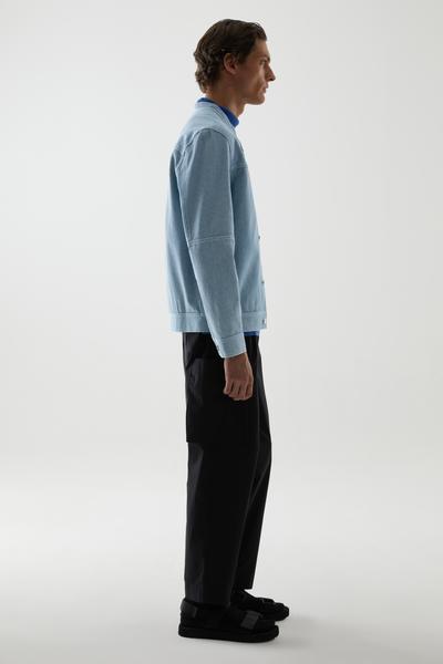 COS リサイクルコットンミックスデニム襟なしベースボールジャケット