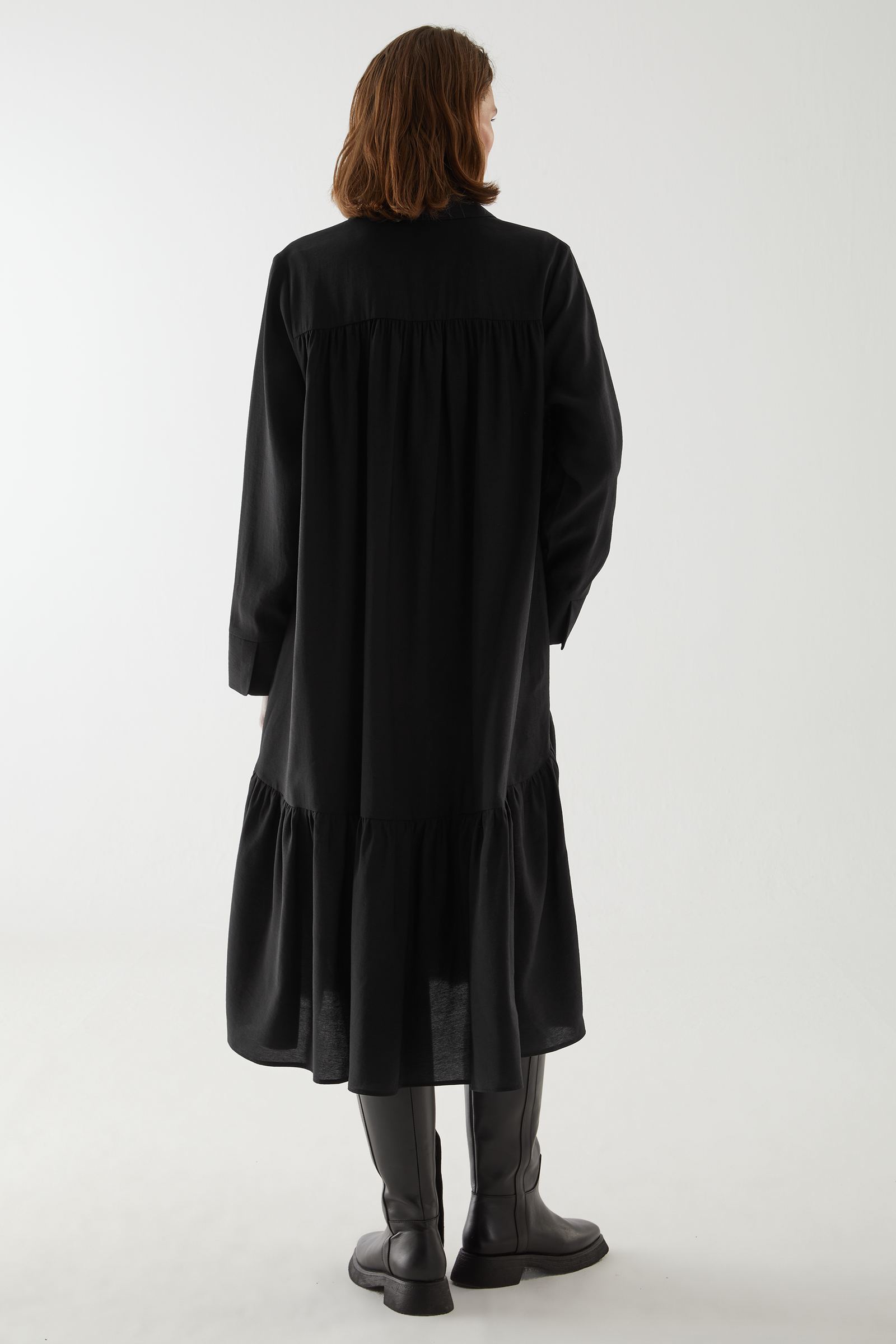 TIERED MAXI SHIRT DRESS ティアー マキシシャツ ワンピース ブラック