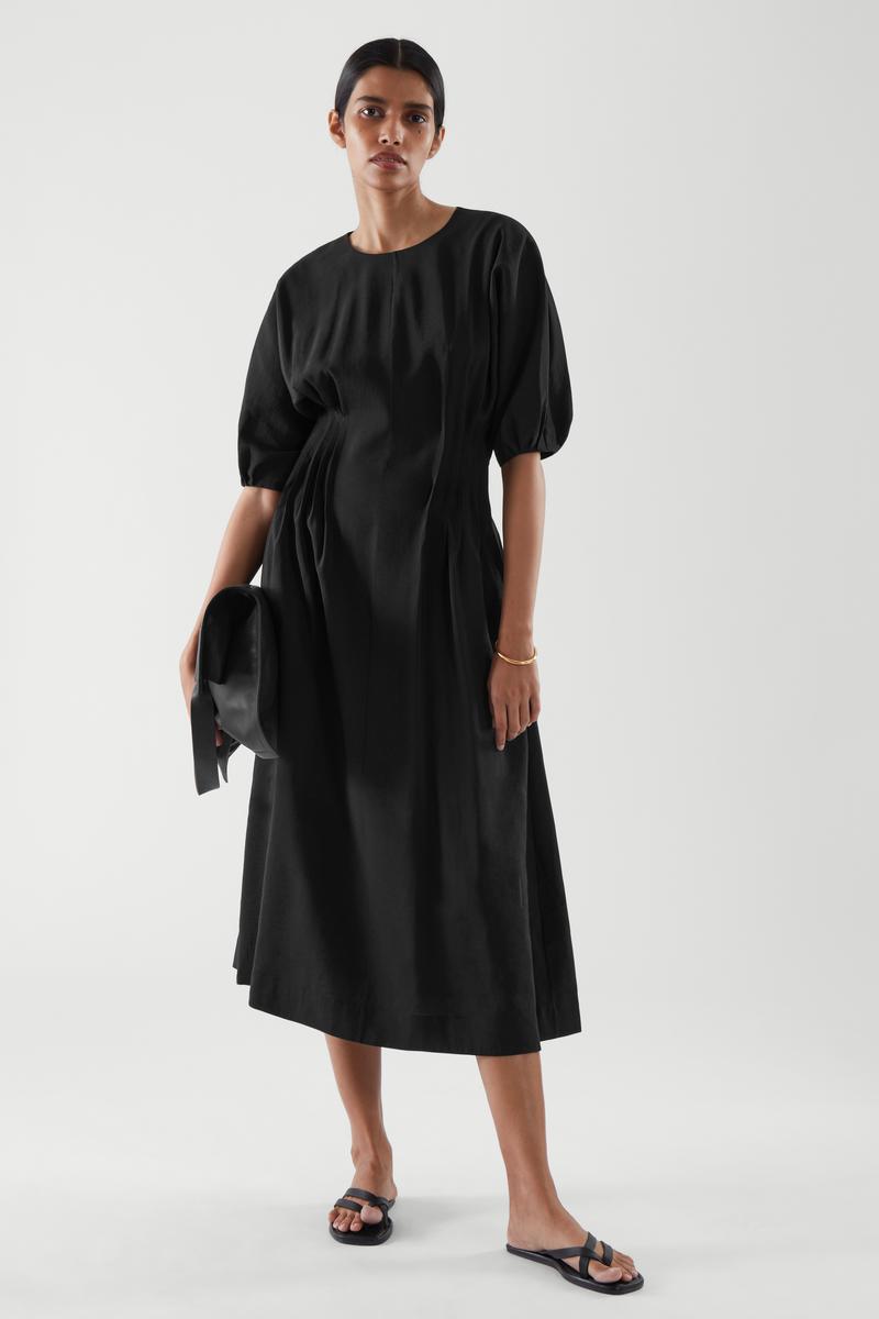 PUFF SLEEVE GATHERED WAIST DRESS