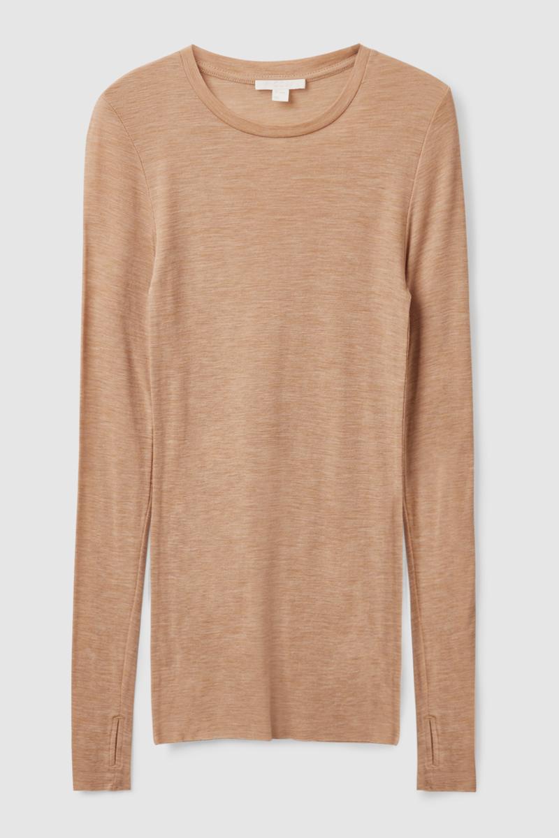 LONG-SLEEVE WOOL TOP スリムフィット クルーネックメリノウールトップ