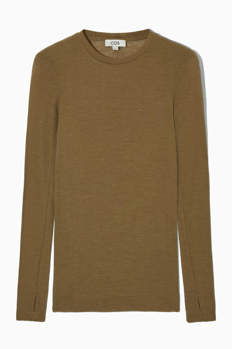 COS   クルーネック メリノウールトップ LONG-SLEEVE WOOL TOP スリムフィット クルーネックメリノウールトップ