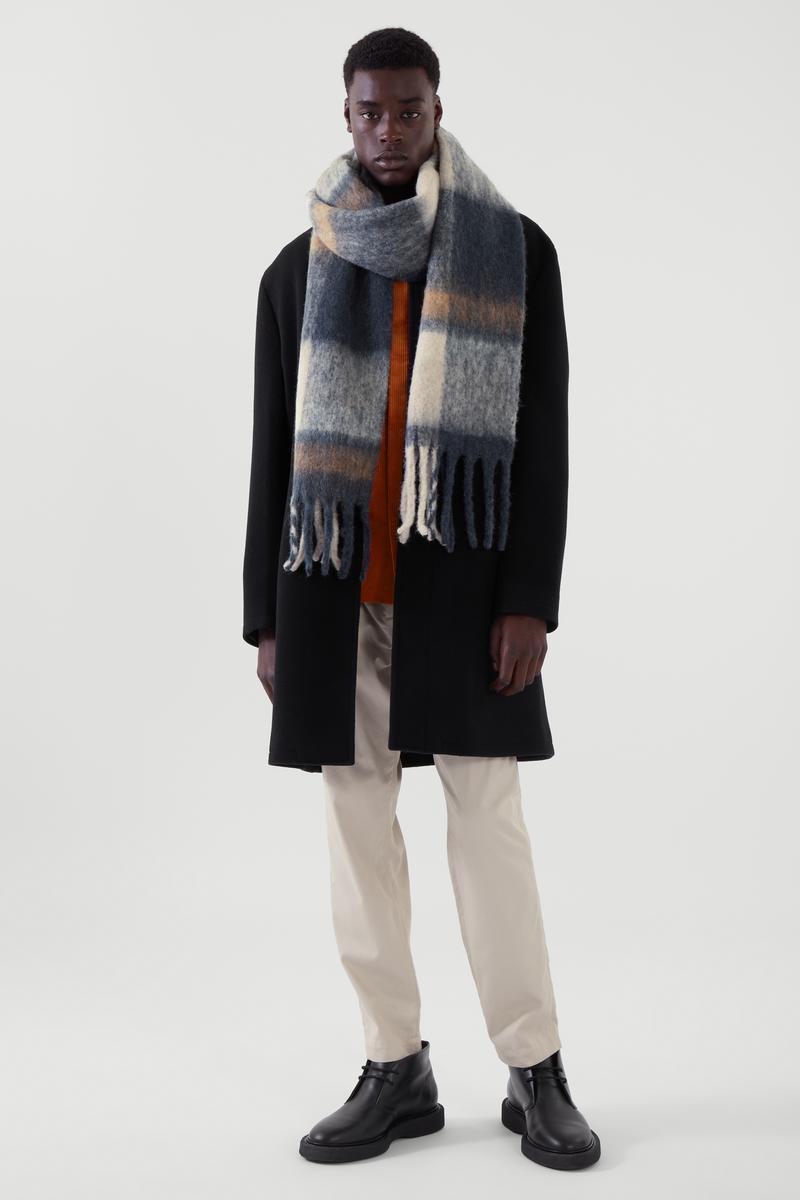 OVERSIZED BRUSHED SCARF オーバーサイズスカーフ ネイビー/ベージュ