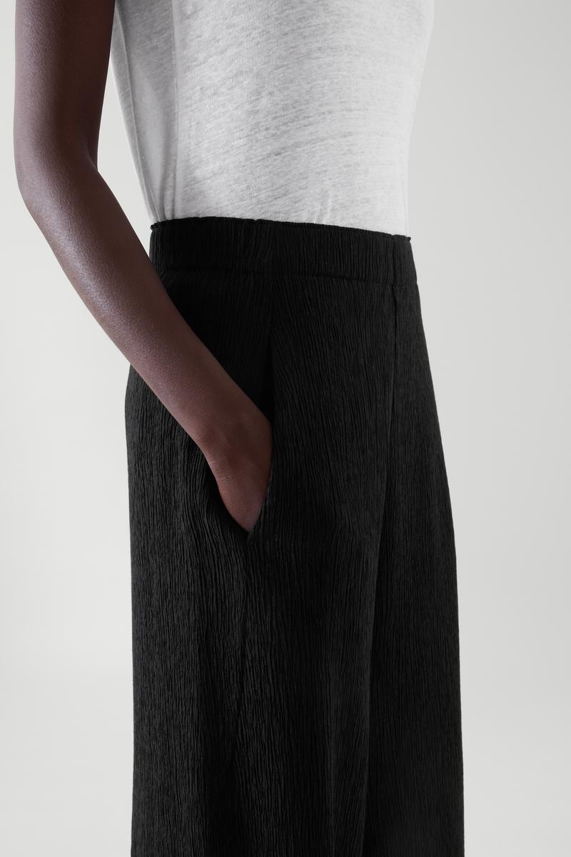 CRINKLED WIDE-LEG TROUSERS クリンクルワイドレッグパンツ ブラック