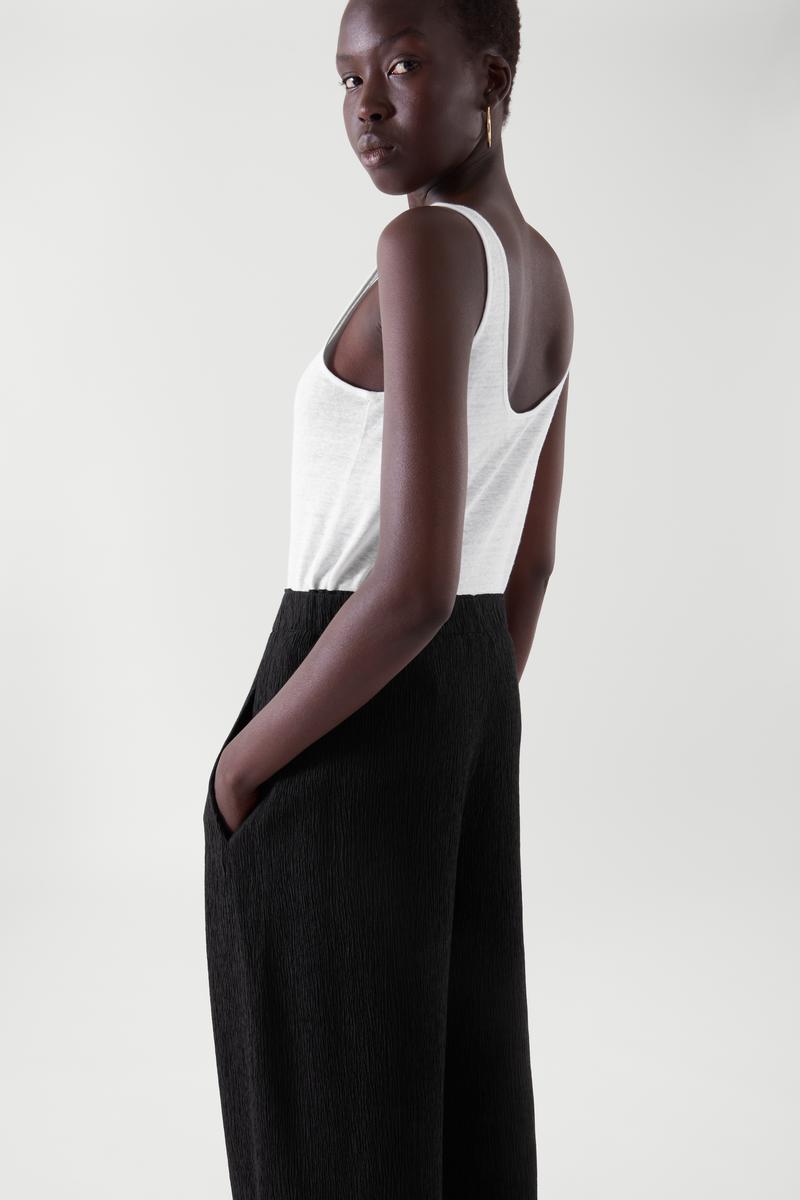 CRINKLED WIDE-LEG TROUSERS クリンクルワイドレッグパンツ ブラック 