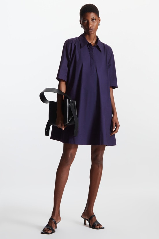 A-LINE POPLIN MIDI SHIRT DRESS Aラインポプリンミディシャツワンピース ネイビー｜COS コス 公式オンラインストア