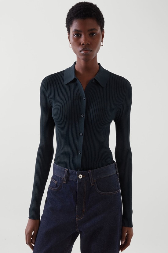 SLIM-FIT RIBBED CARDIGAN スリムフィットリブ編みカーディガン 