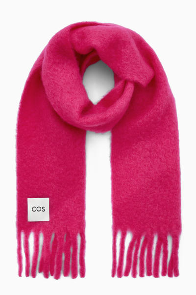 OVERSIZED FRINGED SCARF オーバーサイズフリンジマフラー ピンク｜COS