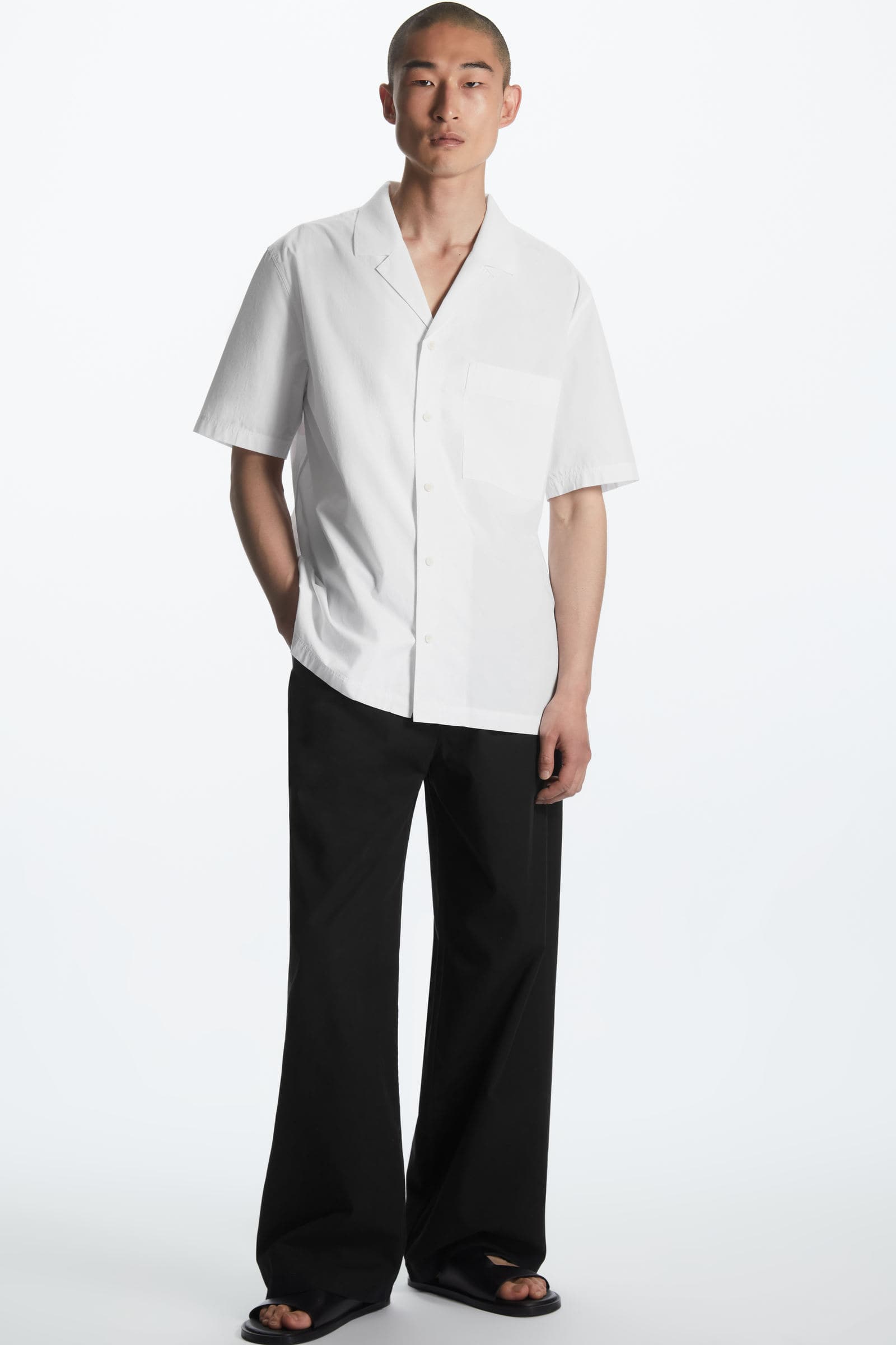 RELAXED-FIT KNITTED-COLLAR POPLIN SHIRT リラックスフィット ニット