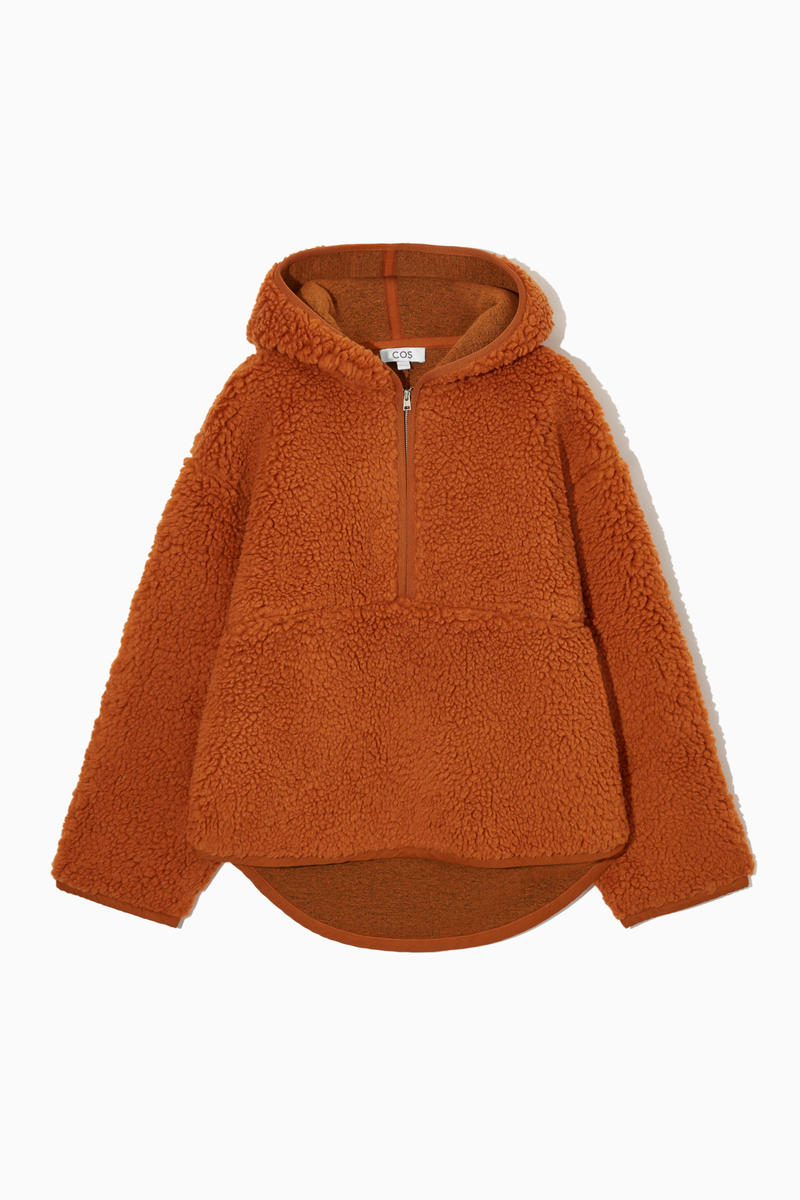 TEDDY HOODED SWEATER ボアフリースパーカ ダークオレンジ｜COS コス 