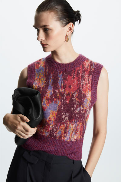 PRINTED JACQUARD-KNIT MOHAIR VEST プリントジャカードニットモヘア ...