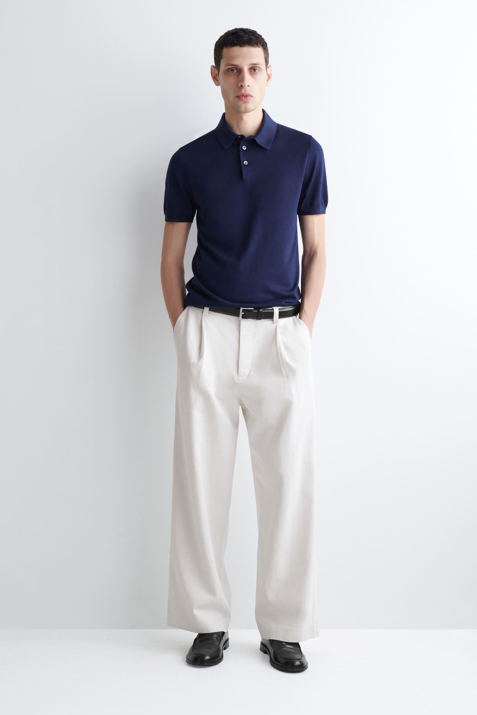 SLIM KNITTED SILK POLO SHIRT スリムニットシルクポロシャツ ブルー