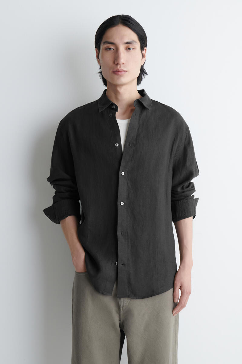 COS リネンシャツ ブラック Sサイズ CURVED-HEM LINEN SHIRT カーブヘム リネンシャツ ブラック｜COS コス