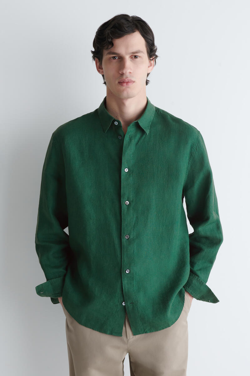 RELAXED LINEN SHIRT リラックスリネンシャツ ダークグリーン｜COS