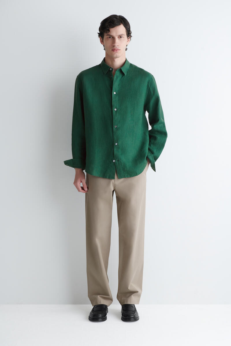 RELAXED LINEN SHIRT リラックスリネンシャツ ダークグリーン｜COS