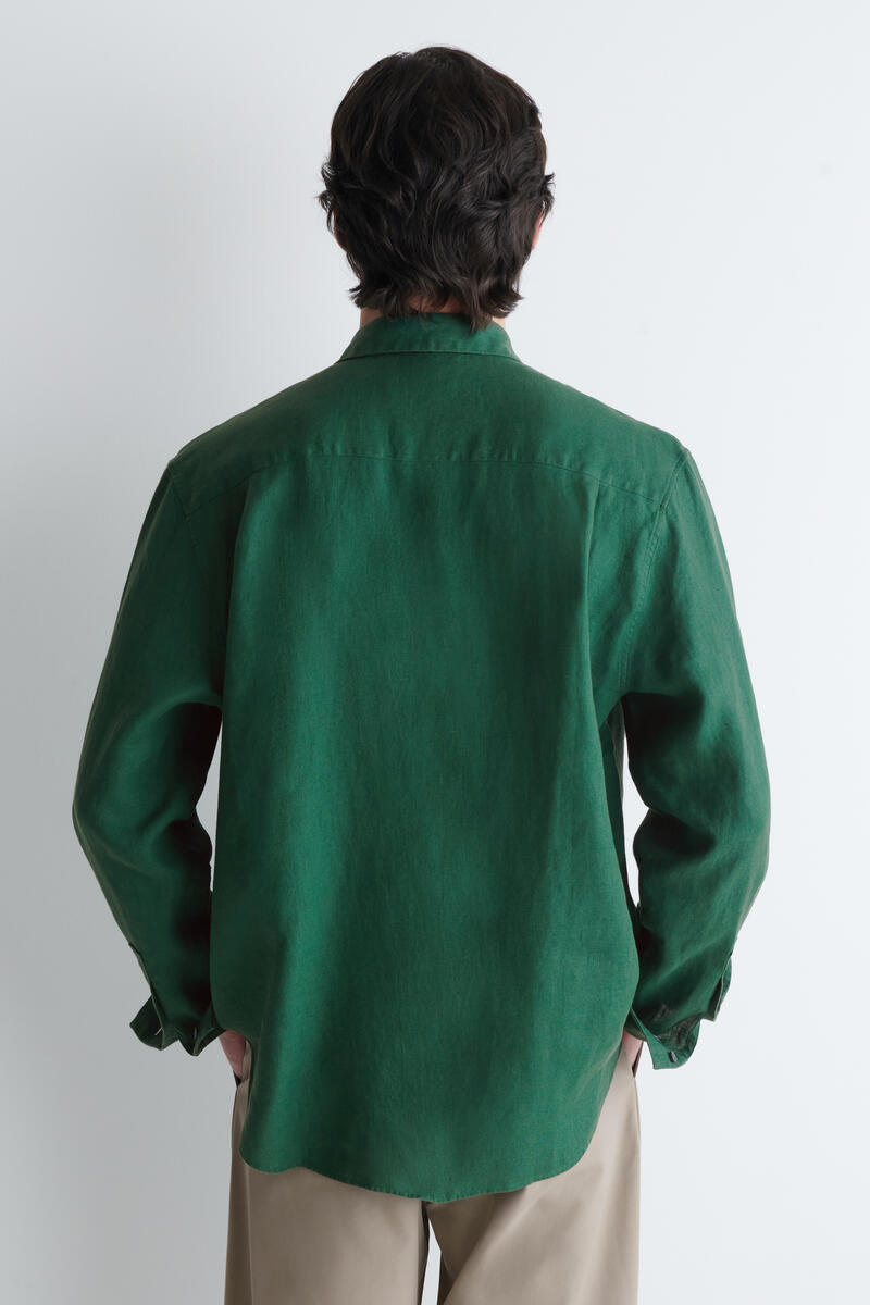RELAXED LINEN SHIRT リラックスリネンシャツ ダークグリーン｜COS