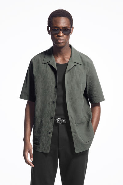 半袖コットンシアサッカーシャツ