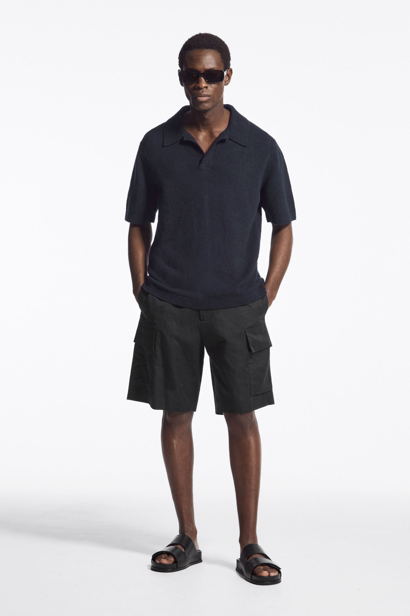 cos コスブークレニットカーディガンニットポロ黒