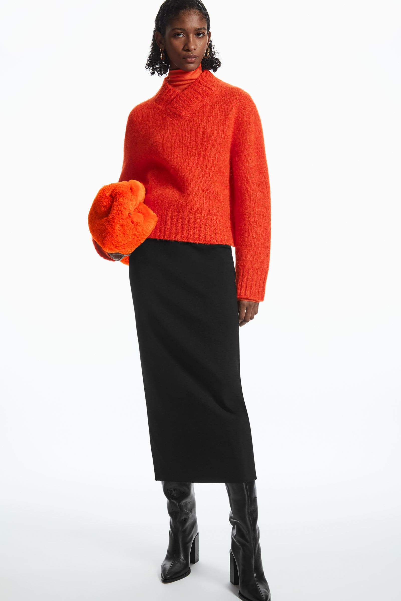 KNITTED MIDI PENCIL SKIRT ミディ丈ニットペンシルスカート ブラック 