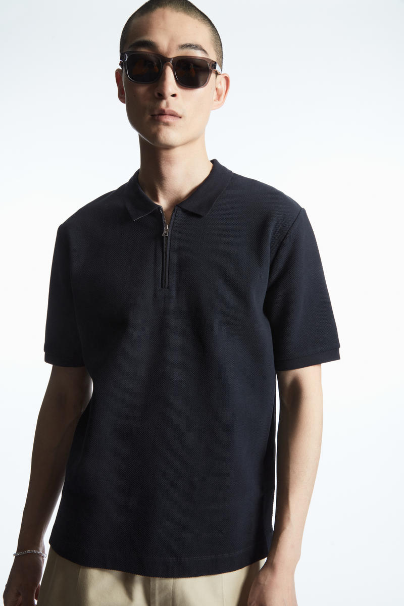 COTTON-PIQUE HALF-ZIP POLO SHIRT コットンピケ ハーフジッパー
