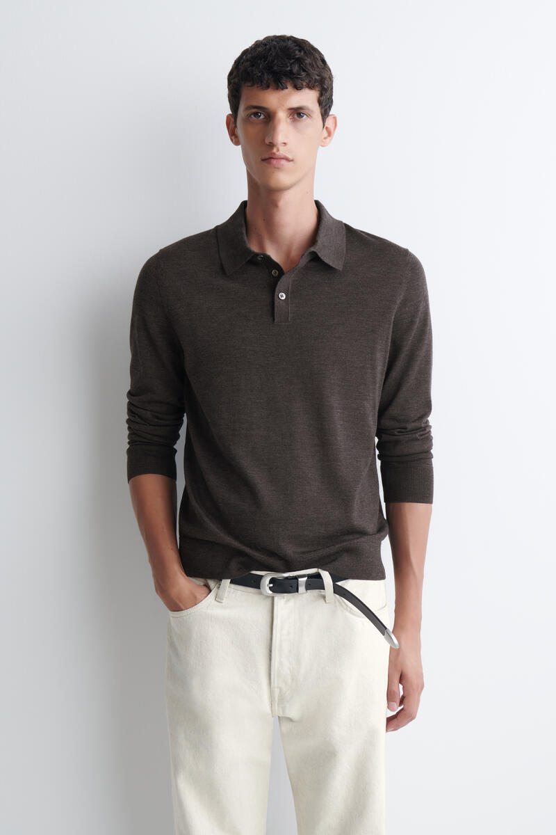 MERINO WOOL POLO SHIRT メリノウールポロシャツ ブラウンメランジュ