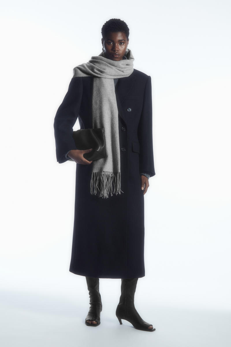 FRINGED PURE WOOL SCARF フリンジピュアウールスカーフ ライトグレー