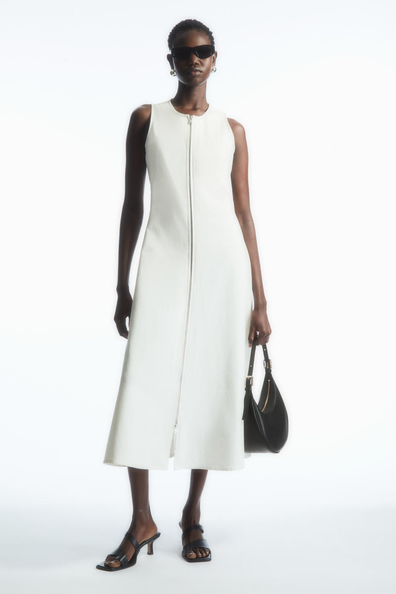 FLARED ZIP-UP MIDI DRESS フレアジップアップミディワンピース 