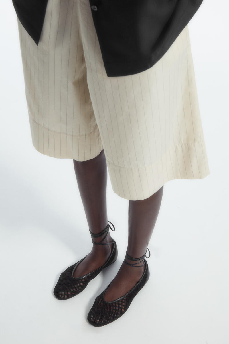 LEATHER-TRIMMED MESH BALLET FLATS レザートリムメッシュバレエ 