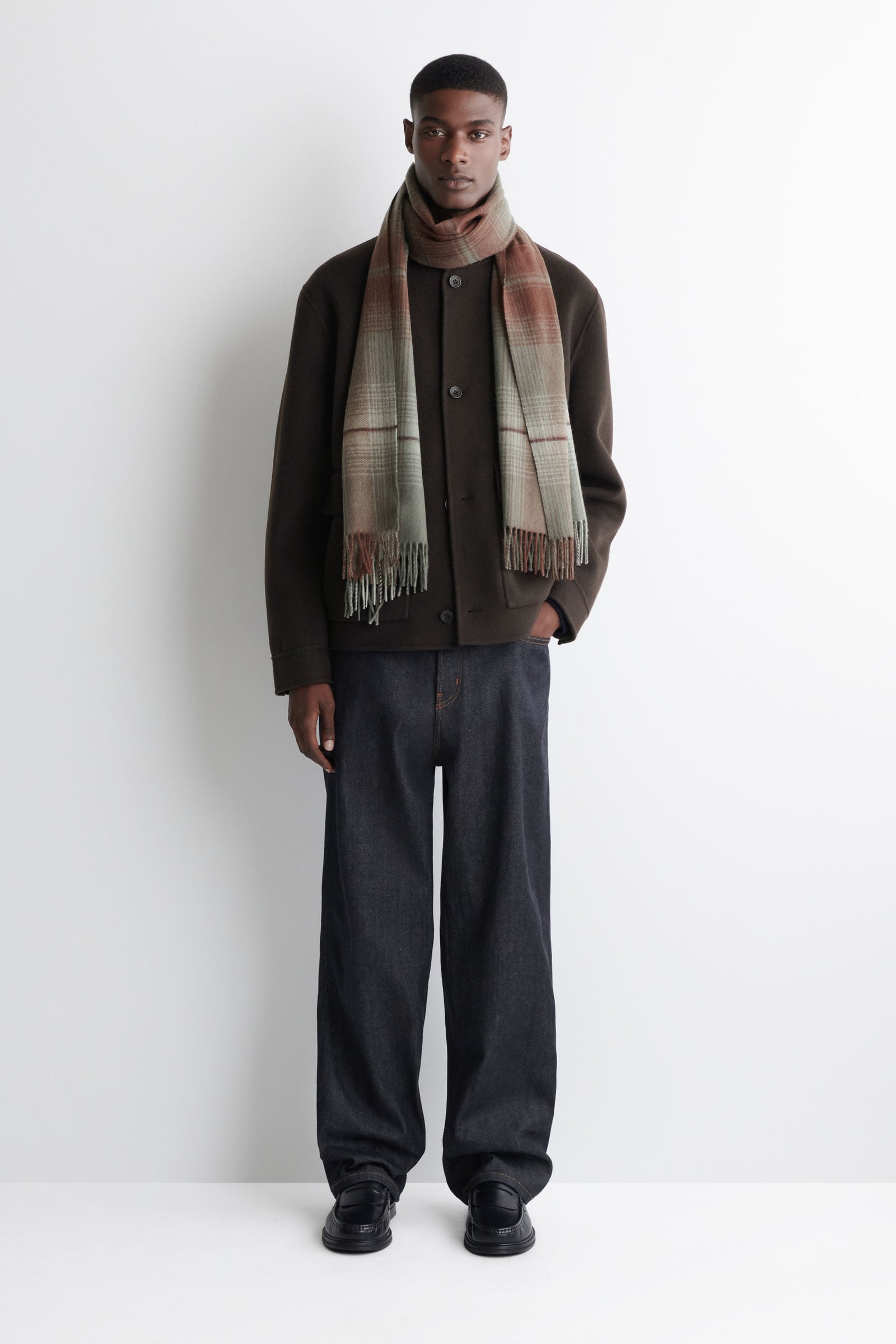 FRINGED WOOL-CASHMERE SCARF フリンジウールカシミヤマフラー レッド