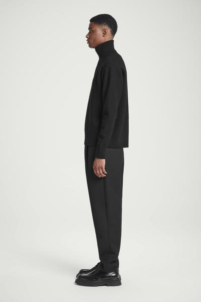 LEATHER-DETAIL MERINO WOOL HALF-ZIP JUMPER レザーディテールメリノ