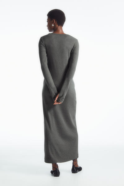 RIBBED LONG-SLEEVED MIDI DRESS リブ編みロングスリーブミディ 