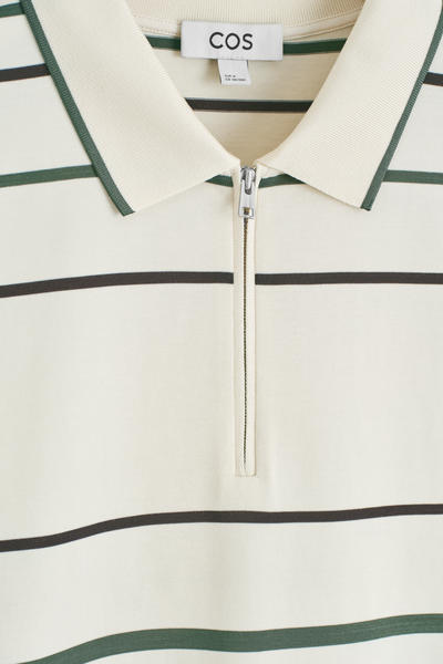 COS ストライプハーフジップポロシャツ