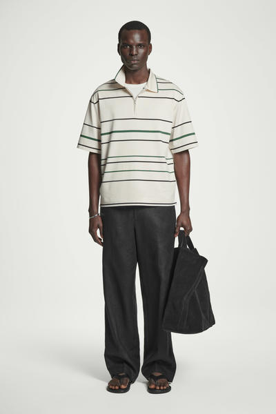 COS ストライプハーフジップポロシャツ