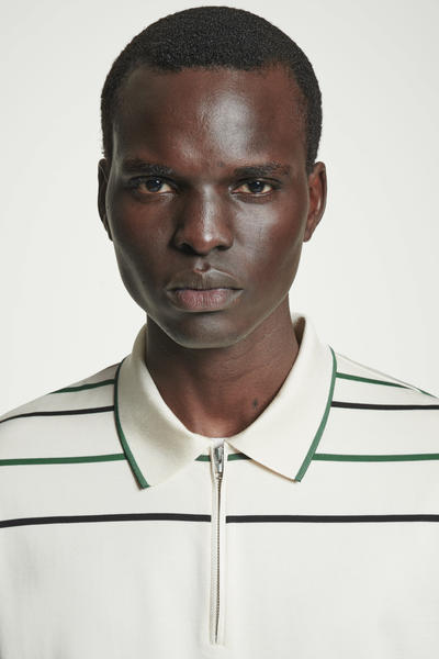 COS ストライプハーフジップポロシャツ