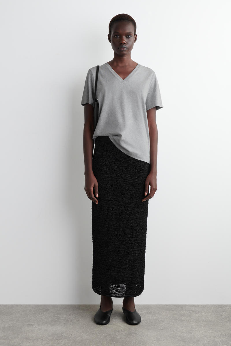 V-NECK COTTON T-SHIRT VネックコットンTシャツ グレーメランジ｜COS