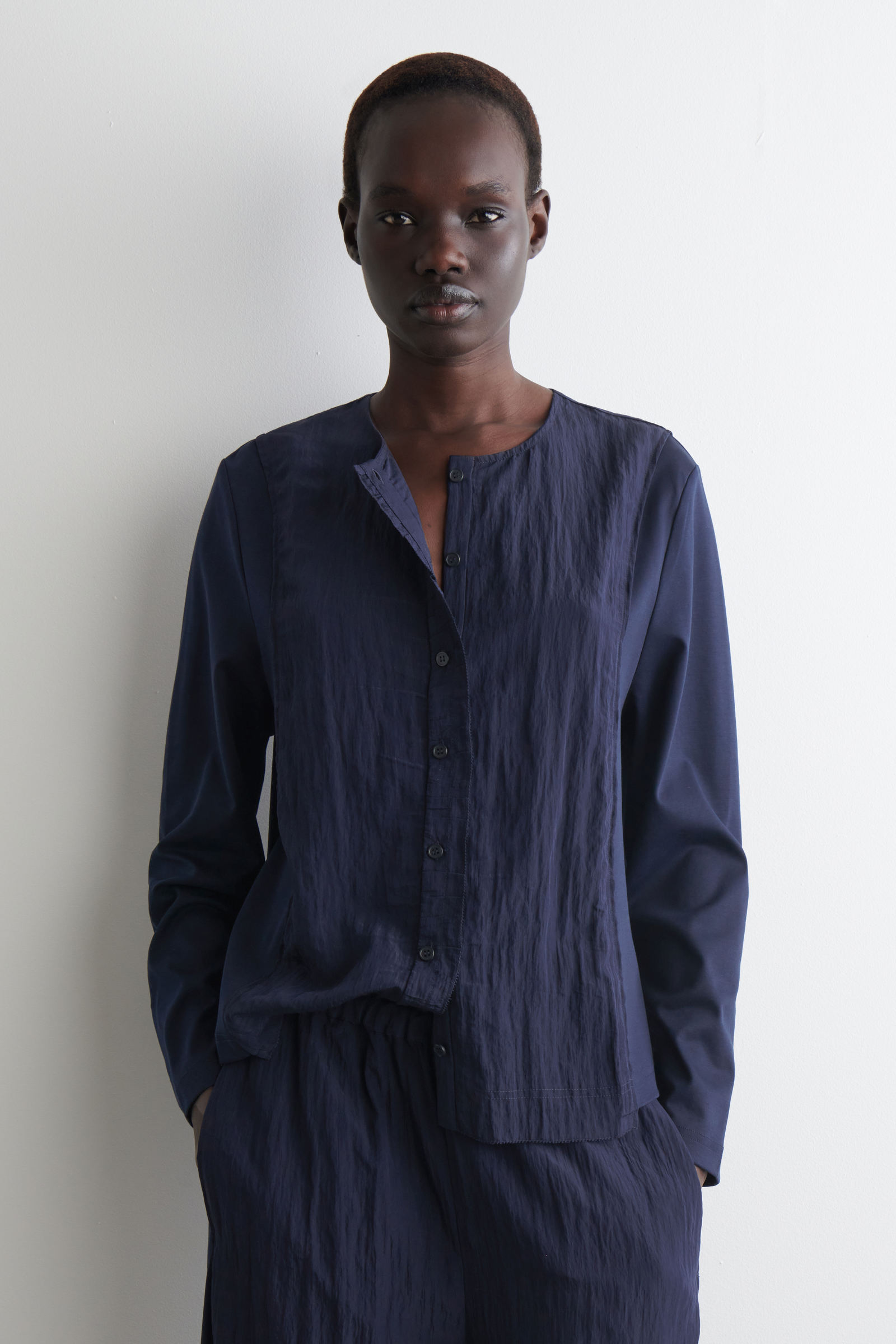 JERSEY-PANELLED CARDIGAN ジャージーパネルカーディガン ネイビー