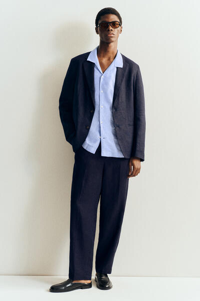 COS キャンプカラー半袖リネンシャツ