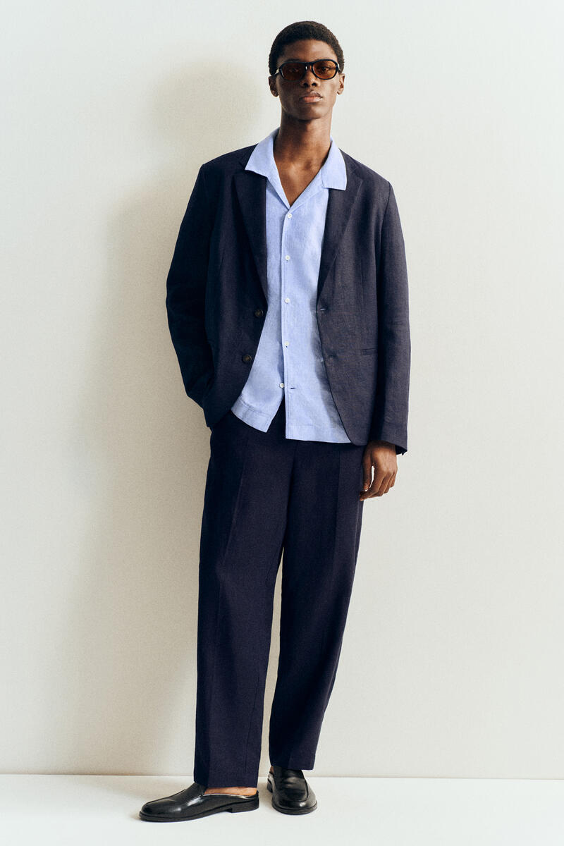 COS キャンプカラー半袖リネンシャツ