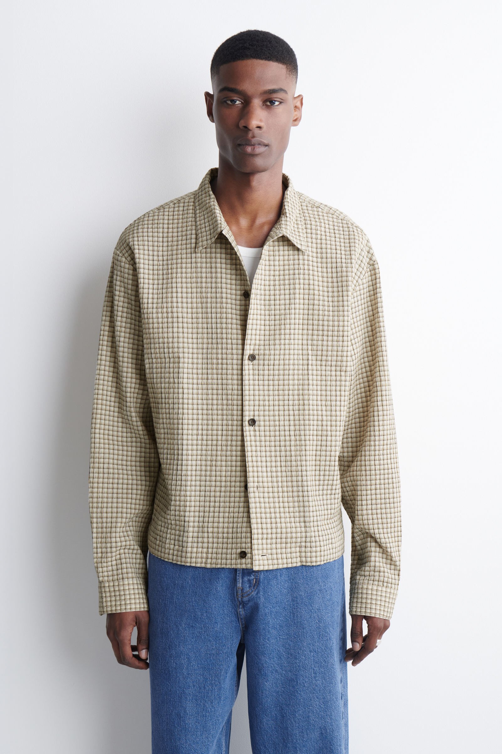 CHECKED SEERSUCKER SHIRT チェック柄 シアサッカーシャツ ベージュ CHECKED SEERSUCKER SHIRT チェック柄 シアサッカーシャツ ベージュ
