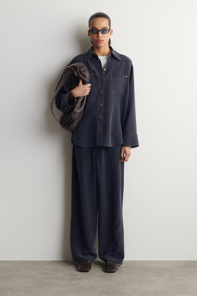 COS デニムエフェクト シルクシャツ