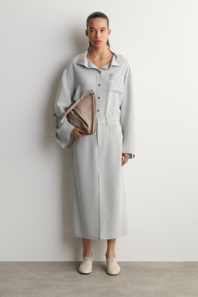 COS デニムエフェクト シルクファネルネックシャツ