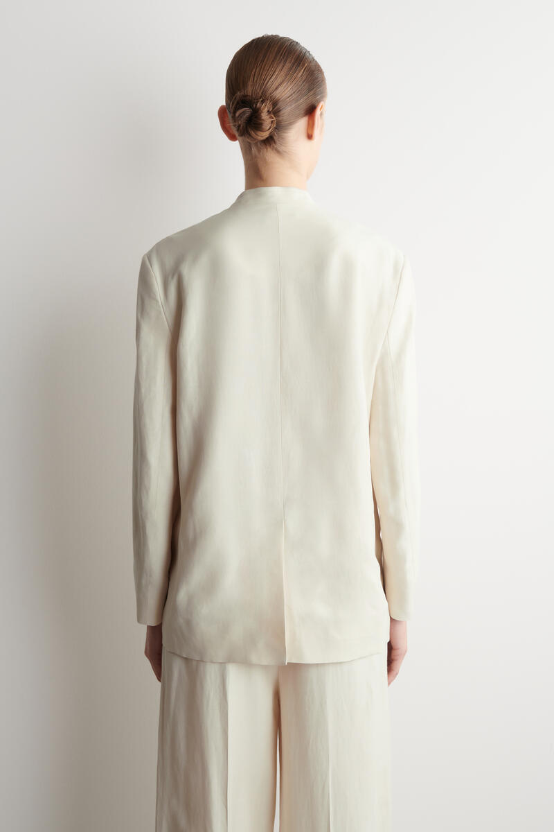 COS ノーカラー リネンブレンド ブレザー
