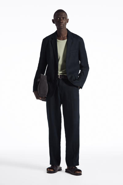 ストレートレッグゴムリネンパンツ