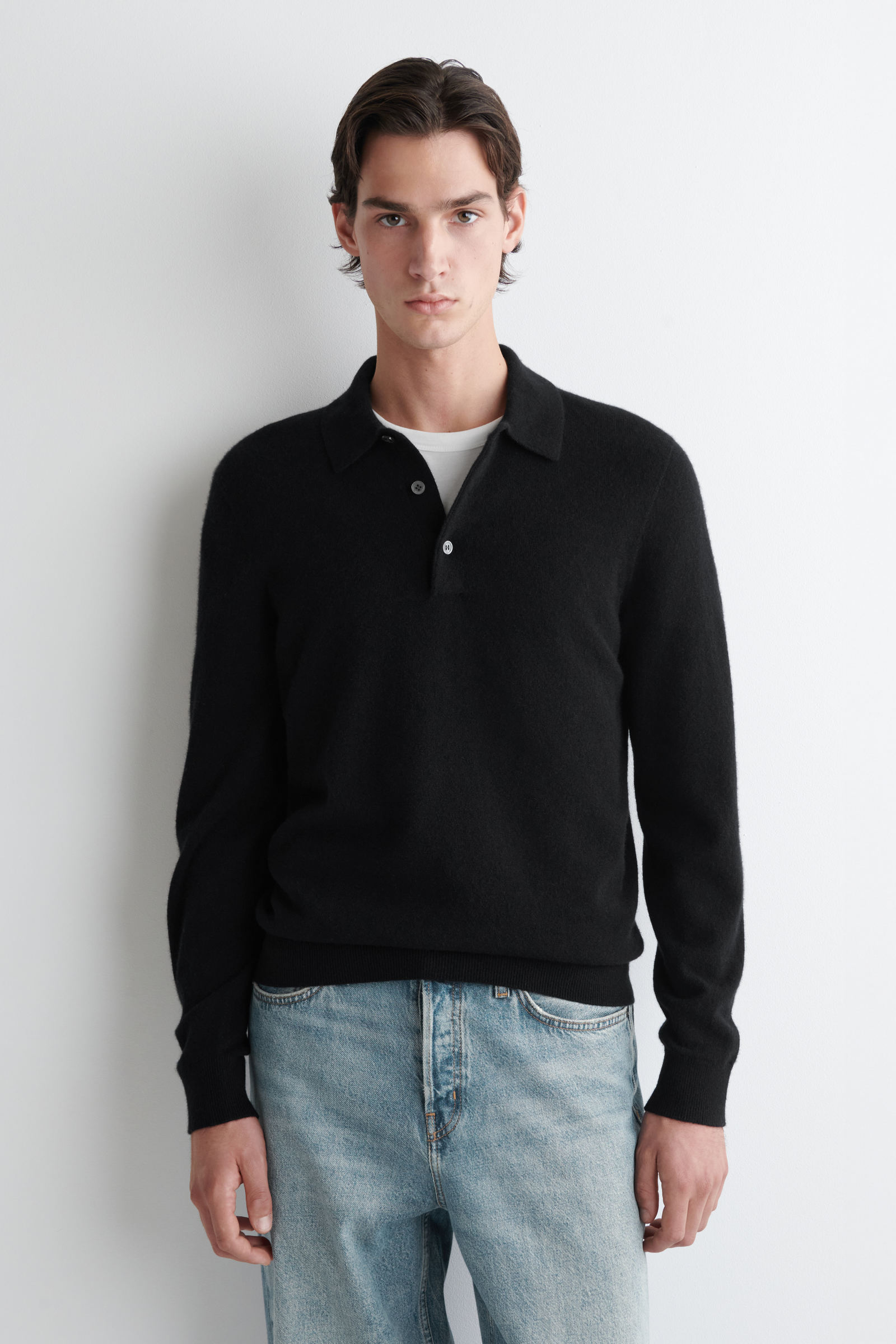 PURE CASHMERE POLO SHIRT ピュアカシミヤポロシャツ ブラック｜COS 