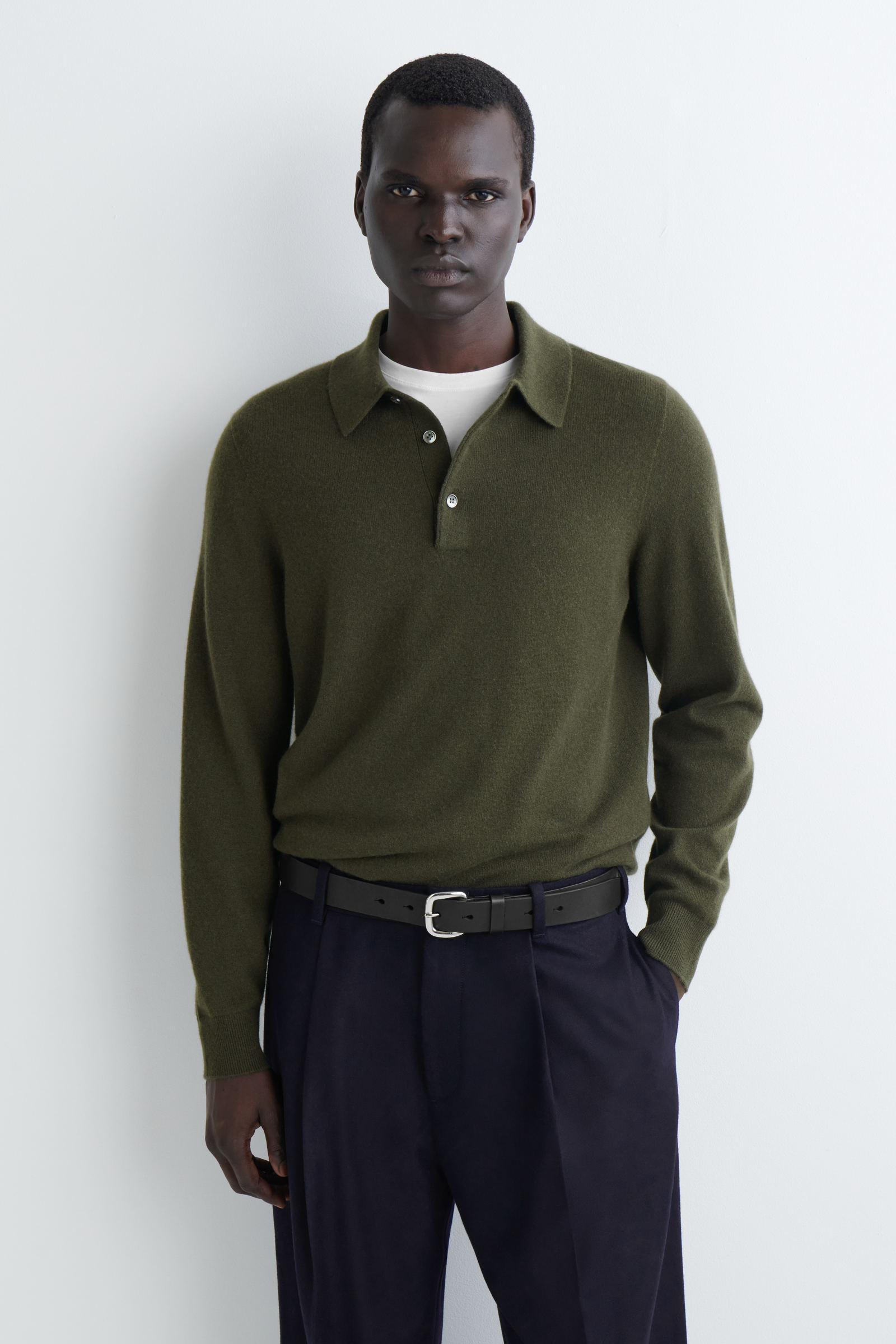 PURE CASHMERE POLO SHIRT ピュアカシミヤポロシャツ ダークカーキ